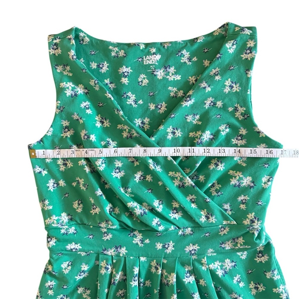 Lands’ End Fit & Flare Floral Dress Green White Size M Petite - Picture 7 of 11